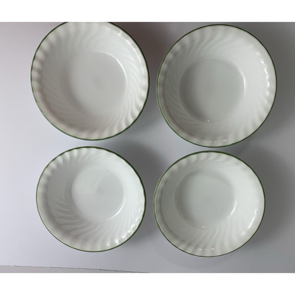 Set of 4 Corelle White With Green Rim 7.25” Soup/Cereal Bowls USA - Picture 3 of 6